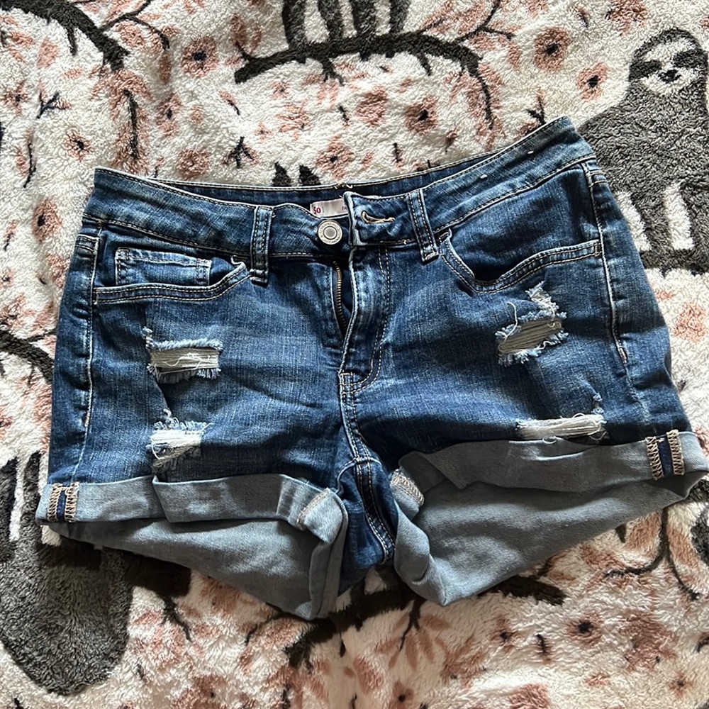 low rise denim shorts